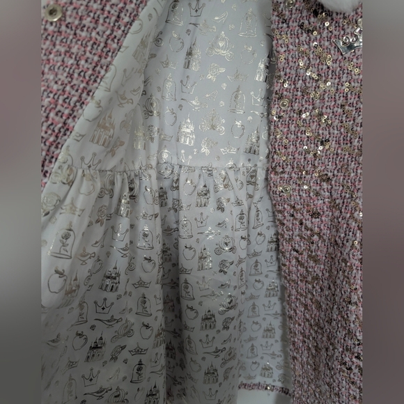 Disney Princess Tweed Coat Girls 5/6 Pink Sequins Faux Fur Dress-up Fairytale - Picture 8 of 10